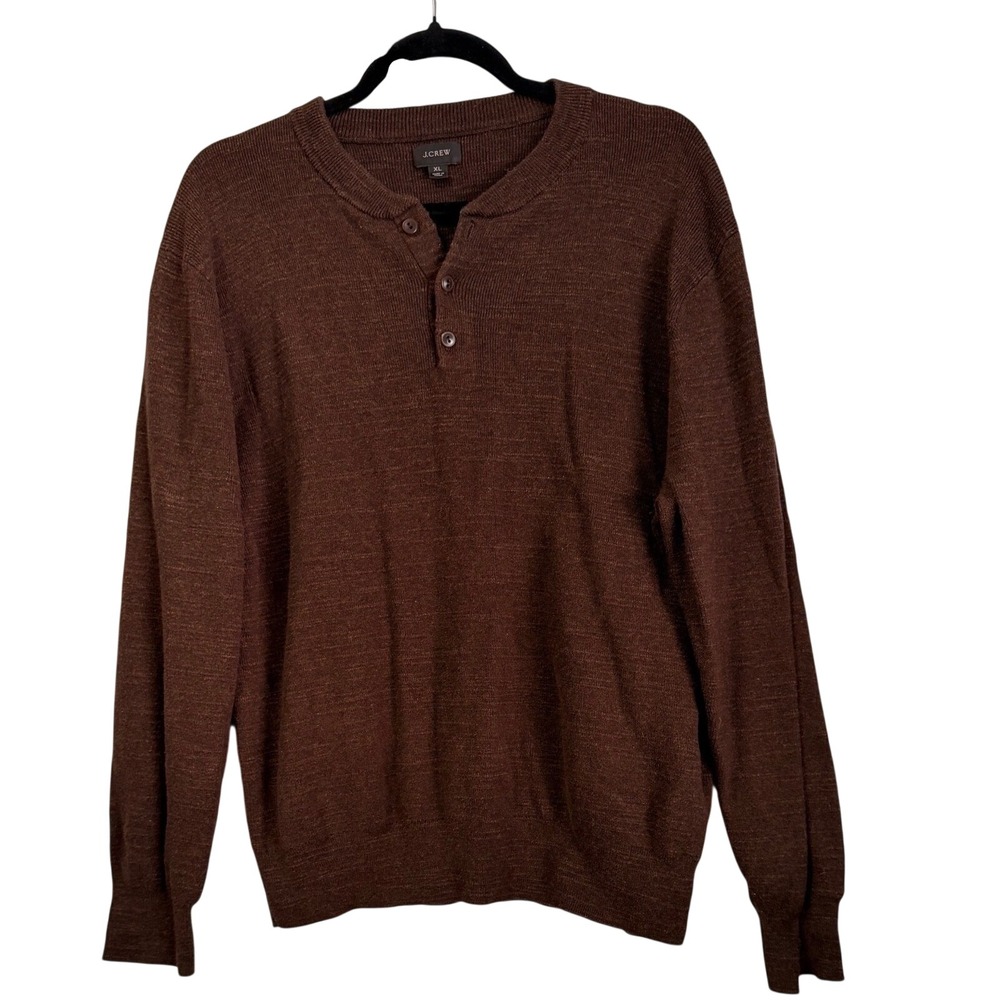 J.Crew Mens Brown Cotton Henley Sweater   Re-Imagined Sz XL Minimalist Preppy
